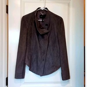 BCBG Grey faux suede high / low jacket